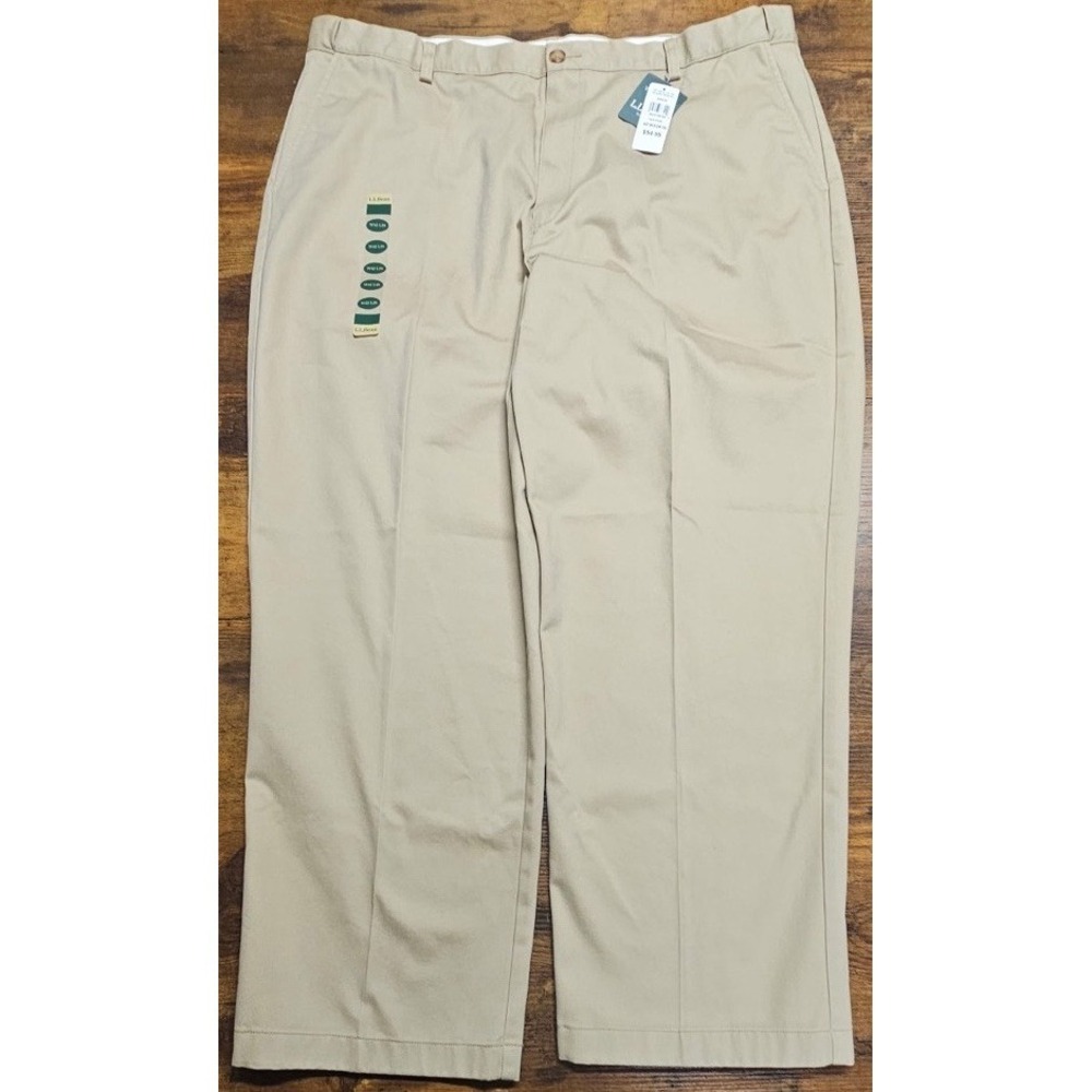 LL Bean Chino Pants Men's 42x29 Dark Khaki Fit 100% Wrinkle Free Cotton‎ NWT